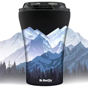 Ceramic mug with lid Dr. Bacty Apollo in the mountains - black