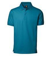 ID, turquoise polo shirt