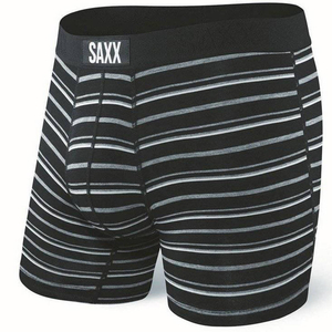 Men's quick-drying SAXX VIBE Boxer Briefs in gray stripes - black.