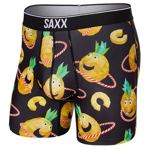 Men's sports boxer briefs SAXX VOLT Boxer Brief with pineapple and hula hoop - black.