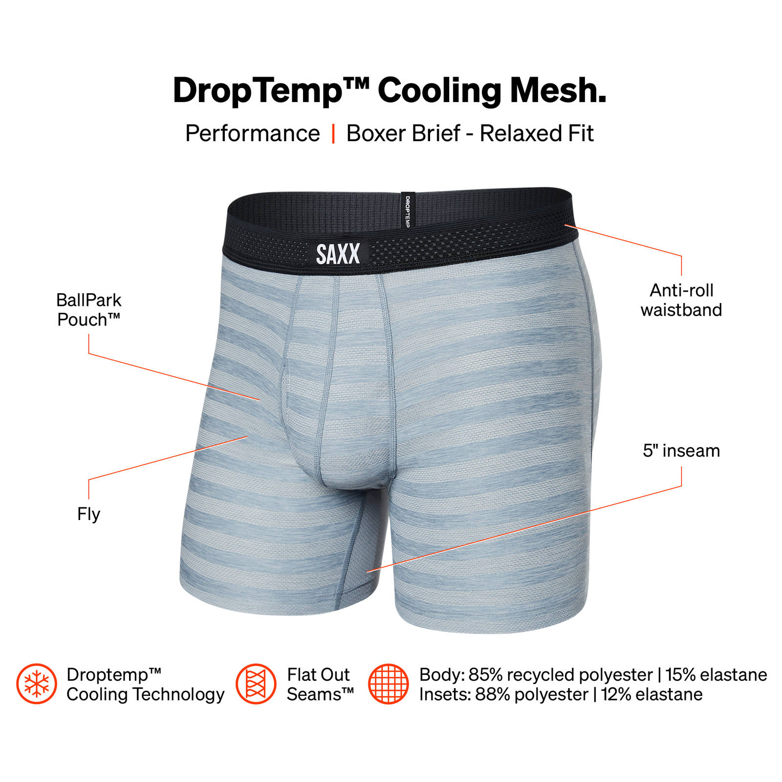 Men's cooling / sport boxer briefs with a fly SAXX DROPTEMP COOL Boxer Brief  Fly - blue. Light blue, BRANDS \ SAXX \ SPORTS BOXER SHORTS