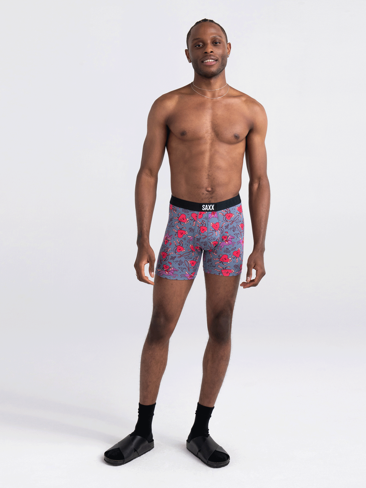 Men's quick-drying SAXX VIBE Boxer Briefs with hearts - gray. Grey, BRANDS  \ SAXX \ BOXER SHORTS