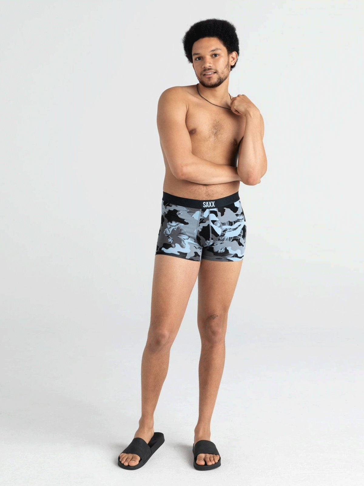 Men's quick-drying SAXX VIBE Boxer Briefs - camouflage black. Black, BRANDS \ SAXX \ BOXER SHORTS