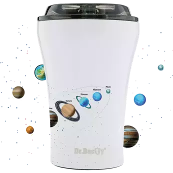 A mug with print Dr. Bacty Apollo Solar System - White