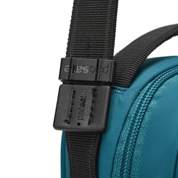 Anti-theft Pacsafe LS100 turquoise shoulder bag.