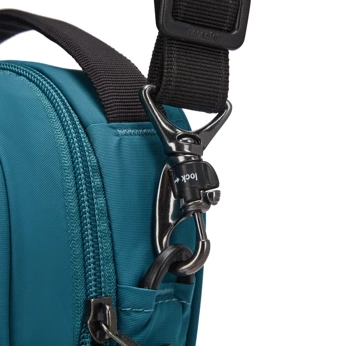 Anti-theft Pacsafe LS100 turquoise shoulder bag.