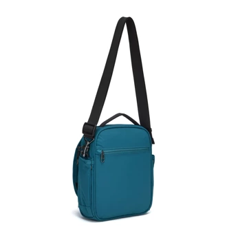 Anti-theft Pacsafe LS200 turquoise shoulder bag.