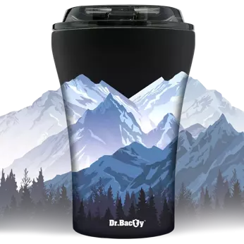 Ceramic mug with lid Dr. Bacty Apollo in the mountains - black