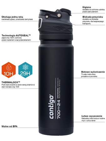 Contigo Free Flow Mouthpiece Thermos 700ml - Black - With your engraving