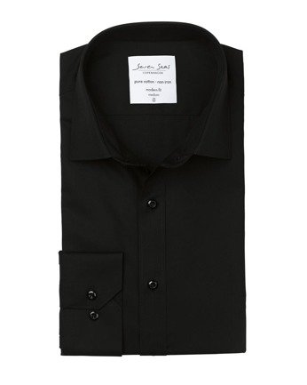 Fine Twilllong Sleeve Modern Fit Black by ID, Czarny