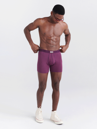 Men's SAXX ULTRA Boxer Brief with stripes - burgundy.