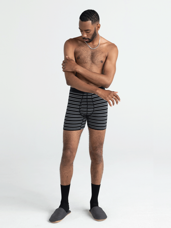 Men's SAXX Ultra Super Soft Boxer Shorts with Stripes - Black.