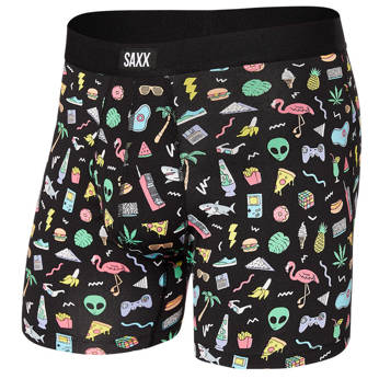 Men's breathable SAXX DAYTRIPPER Boxer Brief Fly with a funny collage - black.