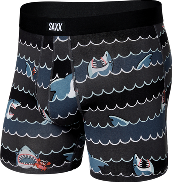 Men's breathable SAXX DAYTRIPPER Boxer Brief with shark fly - black.