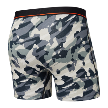 Men's elastic SAXX NON-STOP STRETCH Boxer Brief with a poppy camouflage fly - gray.