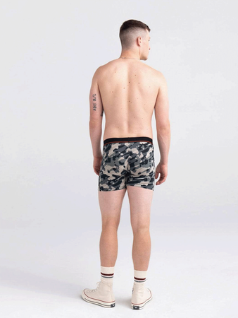 Men's elastic SAXX NON-STOP STRETCH Boxer Brief with a poppy camouflage fly - gray.