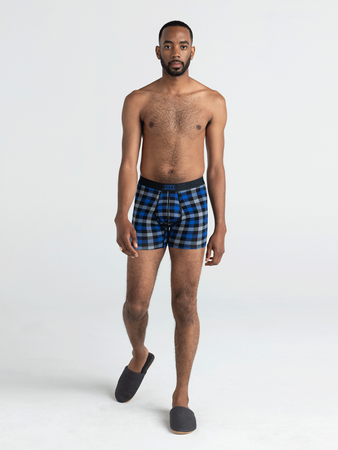 Men's quick-drying SAXX VIBE Boxer Briefs - blue plaid.