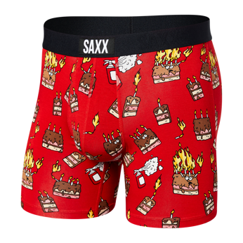 Men's quick-drying SAXX VIBE Boxer Briefs - burning cakes, red.