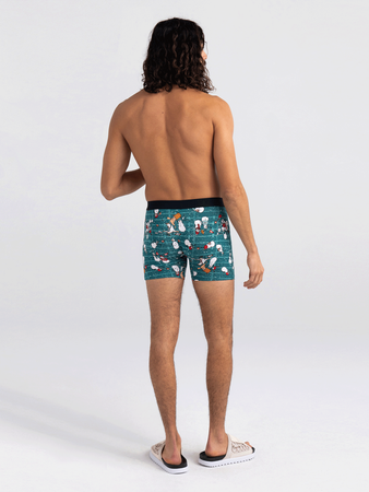 Men's quick-drying SAXX VIBE Boxer Briefs - green with snowmen.