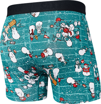 Men's quick-drying SAXX VIBE Boxer Briefs - green with snowmen.