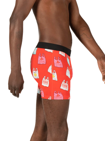 Men's quick-drying SAXX VIBE Boxer Briefs - red, in foil packaging.