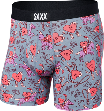 Men's quick-drying SAXX VIBE Boxer Briefs with hearts - gray.