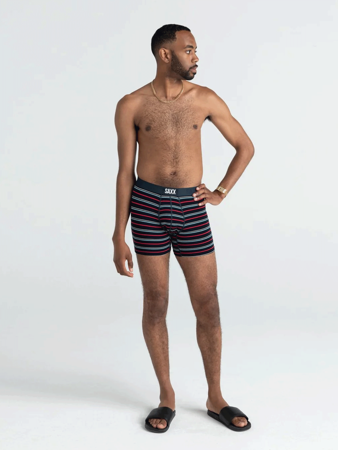 Men's quick-drying SAXX VIBE Boxer Briefs with stripes - black.