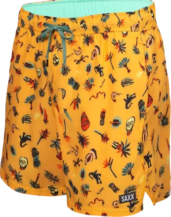 Men's swim shorts with 2-in-1 pockets SAXX OH BUOY, short, tropical island - yellow.