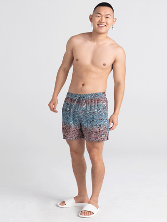 Men's swim shorts with 2-in-1 slim fit SAXX OH BUOY - Hawaiian palms - blue-orange.