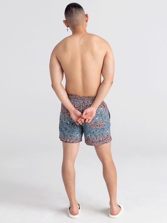 Men's swim shorts with 2-in-1 slim fit SAXX OH BUOY - Hawaiian palms - blue-orange.