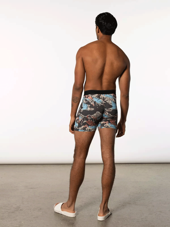 Men's trekking / sports boxers with the Saxx Quest Boxer Brief Fly mountain landscape - black