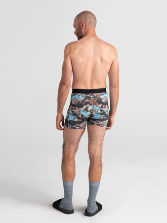 Men's trekking / sports boxers with the Saxx Quest Boxer Brief Fly mountain landscape - black