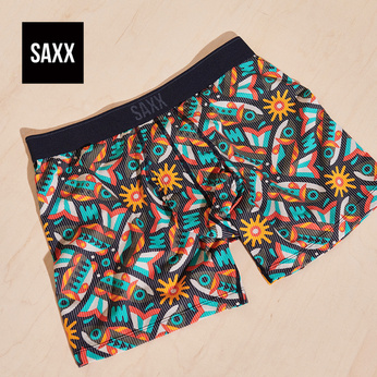 Men's trekking / sports boxers with the Saxx Quest Boxer Brief fly flying fish