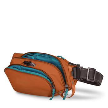 Pacsafe ECO anti-theft hip pack - orange made from econyl.