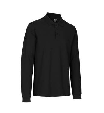 Polo shirt with long sleeves, stretch, brand ID - Black