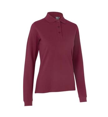 Polo shirt with long sleeves, stretch, women's, ID brand - Burgundy