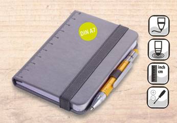 notebook and pen TROIKA lilipad+liliput - gray