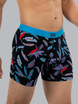 Men's comfortable SAXX ULTRA Boxer Brief Fly with tropical bird leaf print - black.