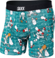 Men's quick-drying SAXX VIBE Boxer Briefs - green with snowmen.