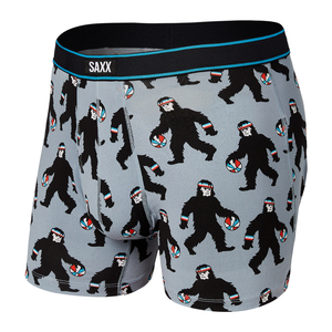 Boxershorts für Herren mit atmungsaktivem SAXX DAYTRIPPER Boxer Brief Fly mit Gorilla-Ballmuster - grau.