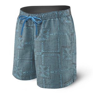 Herren-Schnelltrocknende 2-in-1-Badeshorts SAXX CANNONBALL in Quadraten - blau.