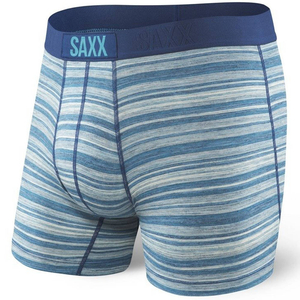 Herren-Schnelltrocknungs-Boxershorts SAXX VIBE Boxer Brief Modern Fit in Streifen - blau-grau.