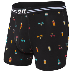 Herren-Schnelltrocknungsboxershorts SAXX VIBE Boxer Brief Alkohol und Fliegen - schwarz