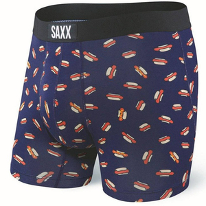 Herren-Schnelltrocknungsboxershorts SAXX VIBE Boxer Brief Hot Dogs - marineblau.