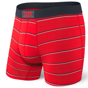 Herren-Schnelltrocknungsboxershorts SAXX VIBE Boxer Brief Retro-Streifen - rot