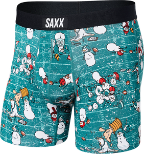 Herren-Schnelltrocknungsboxershorts SAXX VIBE Boxer Brief Schneemänner - grün