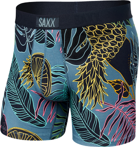 Herren-Schnelltrocknungsboxershorts SAXX VIBE Boxer Brief Tropikalne - marineblau.