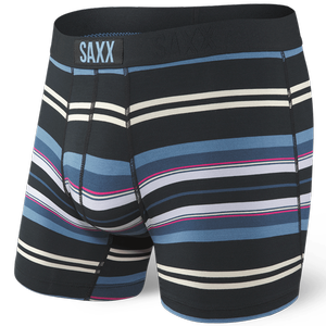 Herren-Schnelltrocknungsboxershorts SAXX VIBE Boxer Brief mit ungleichen Streifen - schwarz