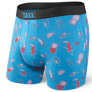 Herren-Schnelltrocknungsboxershorts SAXX VIBE Boxer Briefs tropischer Urlaub - blau