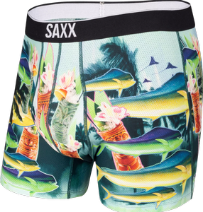 Herren-Sportboxershorts SAXX VOLT Boxer Brief Unterwasserwelt - blau